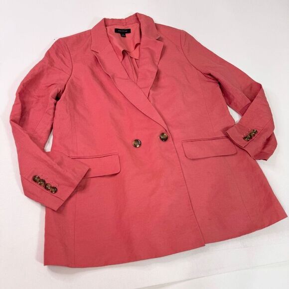 LOFT Jacket Blazer Womens 12 Pink Double Breasted Linen Blend  Career Preppy - Picture 1 of 8
